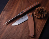 Real Steel Pathfinder Crossbar Lock Folder Knife - Rugged EDC With 5 Inch Closed Blade And Brown Canvas Micarta Handle by Real Steel