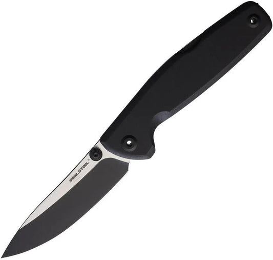 Real Steel Yak Lockback EDC Knife With 3.75in Flat Ground Blade Slim Black G10 Handle by Real Steel