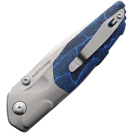 Real Steel Hoeft Button Lock EDC Knife - One Hand Deployment, S35VN Blade, Blue G10 Handle by Real Steel