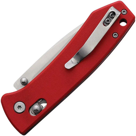 Rite Edge Rolling Lock - Red G10 Handle Satin 8Cr13MoV Drop Point Blade And Pocket Clip by Rite Edge