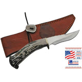Rite Edge USA Hunter RU-DHB6 - Mirror Finish Stainless Clip Point Blade With Deer Stag Turquoise Inlay And Brass Guard by Rite Edge USA