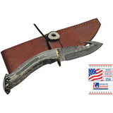 Rite Edge USA Guthook RU-DHDMB2 - Damascus Steel Guthook Blade With Deer Stag Handle Turquoise Inlay by Rite Edge USA