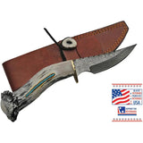 Rite Edge USA Skinner Damascus RU-DHDMB5 - 4.5 Inch Damascus Blade With Deer Stag Handle Turquoise Inlay by Rite Edge USA