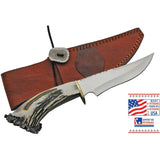 Rite Edge USA Hunter RU-EKB3 - Mirror Finish 6.5 Inch Clip Point With Elk Stag Turquoise Inlay And Leather Sheath by Rite Edge USA