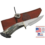 Rite Edge USA Skinner RU-EKB4 - Elk Stag Handle With Turquoise Inlay And Brass Guard Includes Brown Leather Belt Sheath by Rite Edge USA