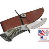 Rite Edge USA Guthook Hunter Elk Knife - Satin Stainless Guthook Blade With Elk Stag Handle And Turquoise Inlay by Rite Edge USA