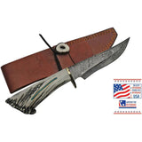 Rite Edge USA Skinner RU-EKDMB3 - Damascus Steel Skinner Blade With Elk Stag Handle Turquoise Inlay by Rite Edge USA