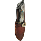 Rite Edge USA Guthook Elk RU-EKDMBL2 - 4.5in Damascus Steel Guthook Blade With Elk Stag Handle Turquoise Inlay by Rite Edge USA