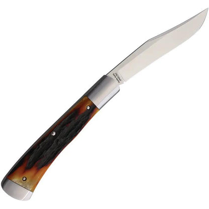 Old School Knifeworks Ruple 1 Trapper Amber Stag - 125 Piece Limited Edition 2021 VG10 Clip Blade by Old School Knifeworks