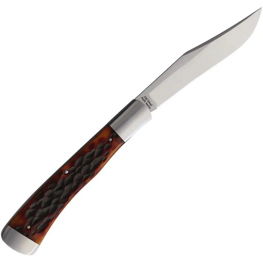 Old School Knifeworks Ruple 1 Trapper - Mahogany Bone Handle Satin Finish VG-10 Clip Blade by Old School Knifeworks