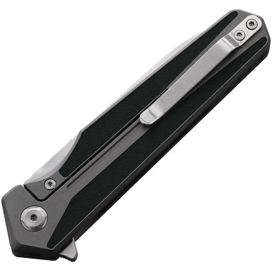 ROXON 8 Inch Folding Knife - D2 Tool Steel Blade With Gray Titanium Handle And Green Leather Inlay by ROXON