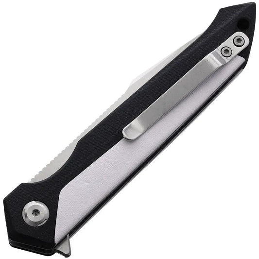 ROXON 8-Inch Folding Knife D2 With G10 Handle And White Leather Inlay - Satin Blade And Extended Tang by ROXON