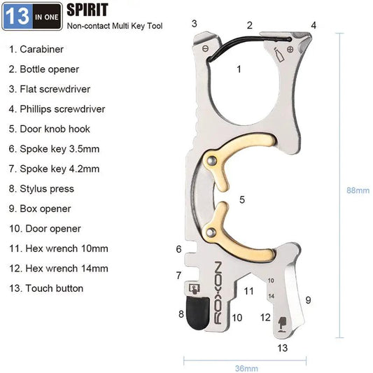 ROXON Spirit 13 in 1 Carabiner S705 - Stainless Steel Multi Tool With Bottle Opener, Screwdrivers, Hex Keys by ROXON