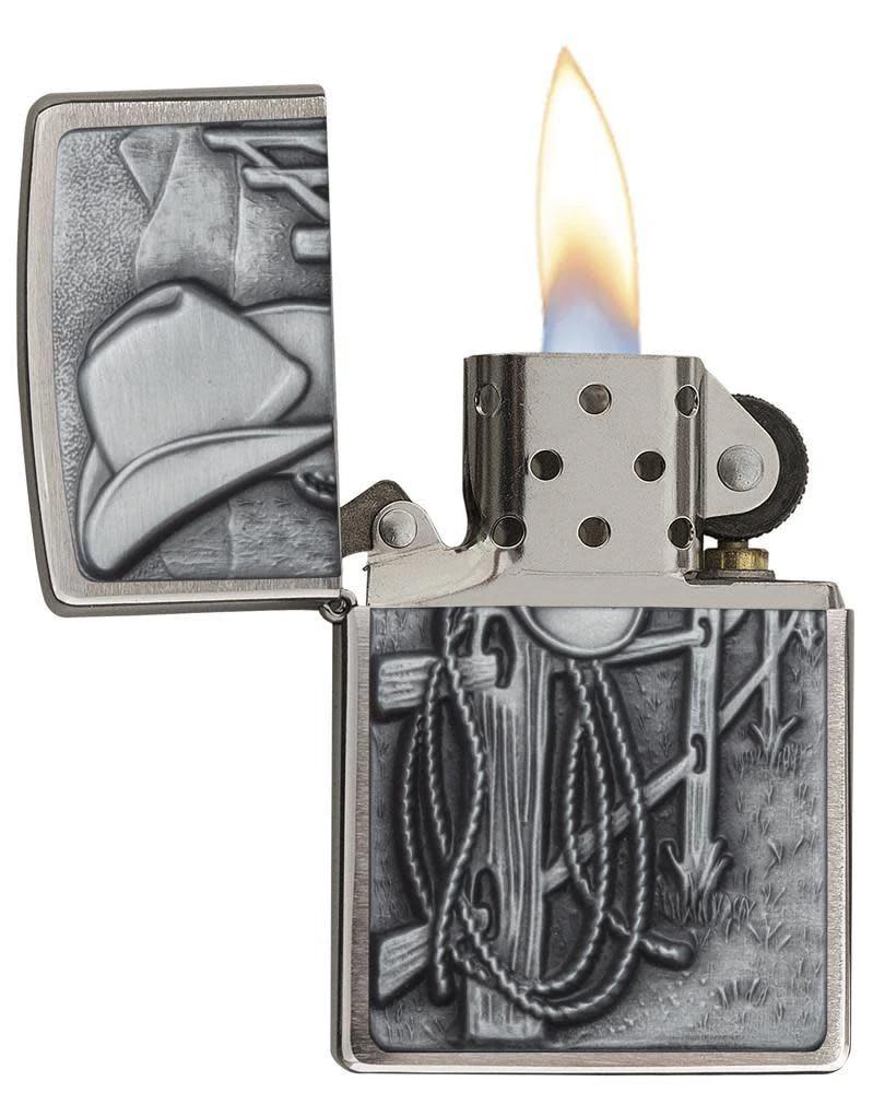 Zippo Resting Cowboy Windproof Lighter – Brushed Chrome Finish by Zippo