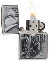 Zippo Resting Cowboy Windproof Lighter – Brushed Chrome Finish by Zippo
