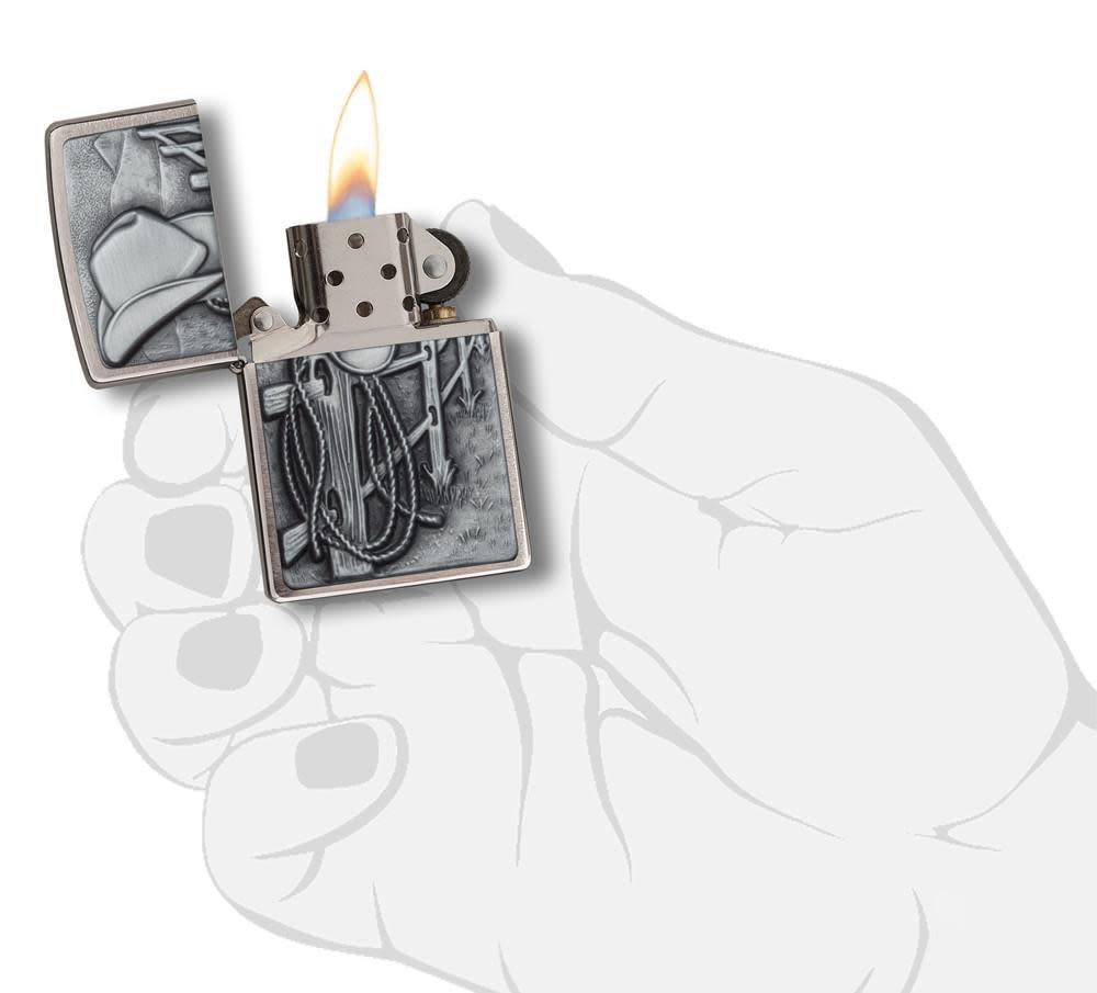 Zippo Resting Cowboy Windproof Lighter – Brushed Chrome Finish by Zippo