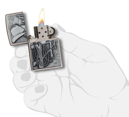 Zippo Resting Cowboy Windproof Lighter – Brushed Chrome Finish by Zippo