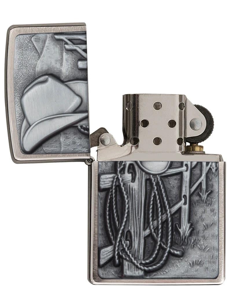 Zippo Resting Cowboy Windproof Lighter – Brushed Chrome Finish by Zippo