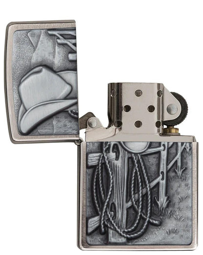 Zippo Resting Cowboy Windproof Lighter – Brushed Chrome Finish by Zippo