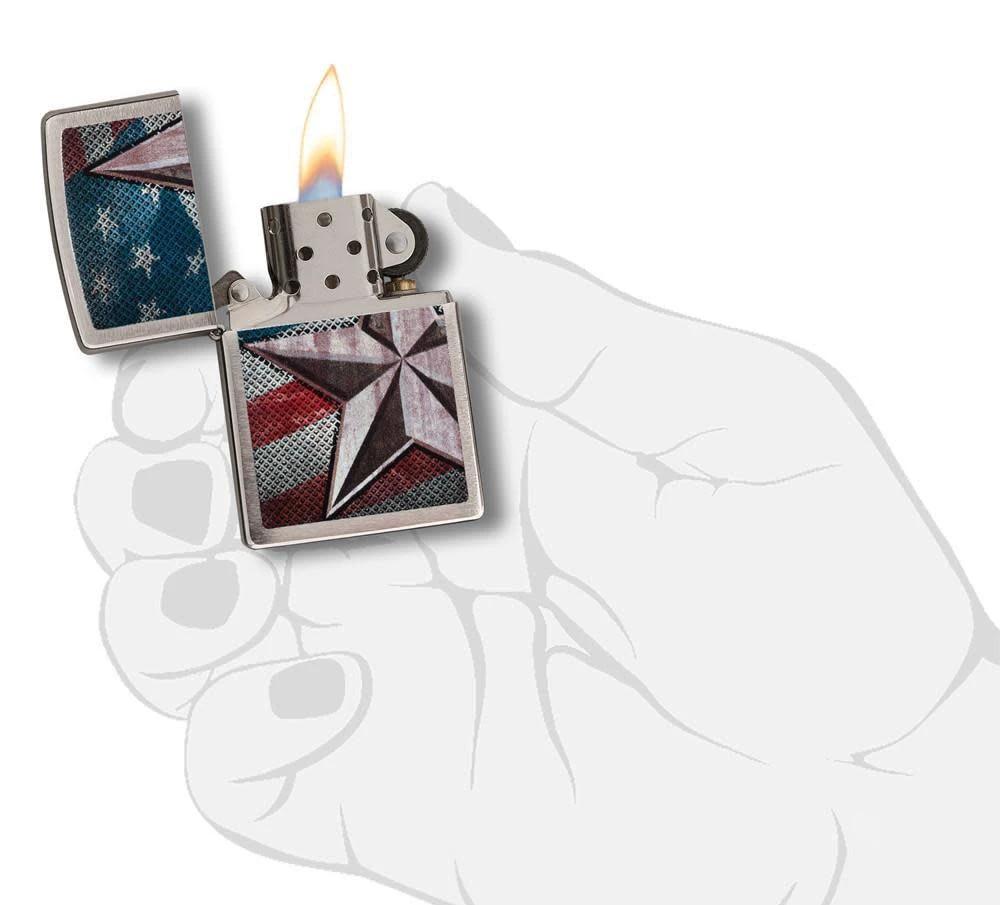 Retro Star Zippo Lighter – Brushed Chrome by Zippo