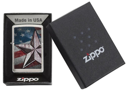Retro Star Zippo Lighter – Brushed Chrome by Zippo