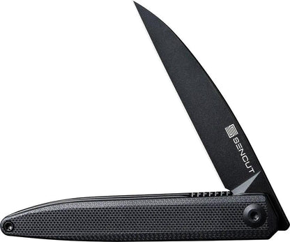 SENCUT Jubil Linerlock Black S20029-2 - 3in D2 Wharncliffe Blade, Black G10 Handle, Extended Tang by SENCUT