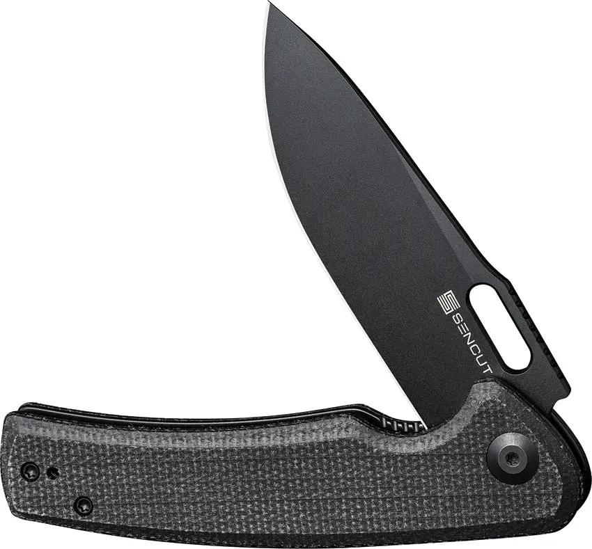 SENCUT Vesperon Linerlock - Black Micarta Handle, 4.5 Inch Closed, 3.38 Inch Black 9Cr18MoV Blade by SENCUT
