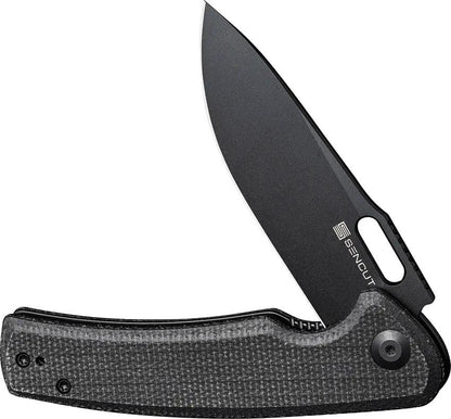 SENCUT Vesperon Linerlock - Black Micarta Handle, 4.5 Inch Closed, 3.38 Inch Black 9Cr18MoV Blade by SENCUT