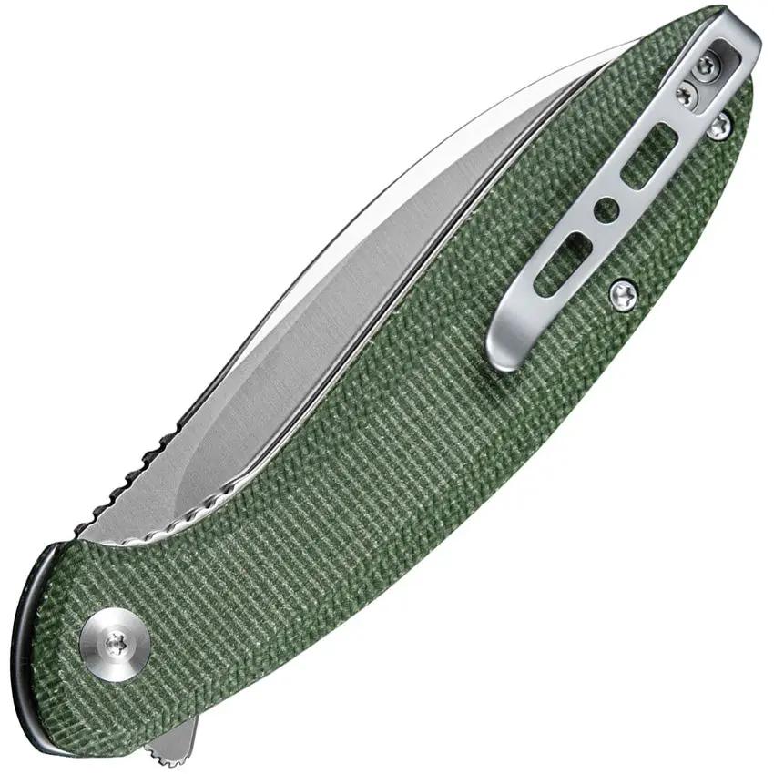 SENCUT San Angelo Linerlock Micarta S21003-3 - Green Canvas Micarta Handle With Extended Tang by SENCUT
