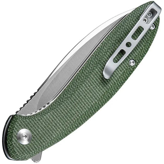 SENCUT San Angelo Linerlock Micarta S21003-3 - Green Canvas Micarta Handle With Extended Tang by SENCUT
