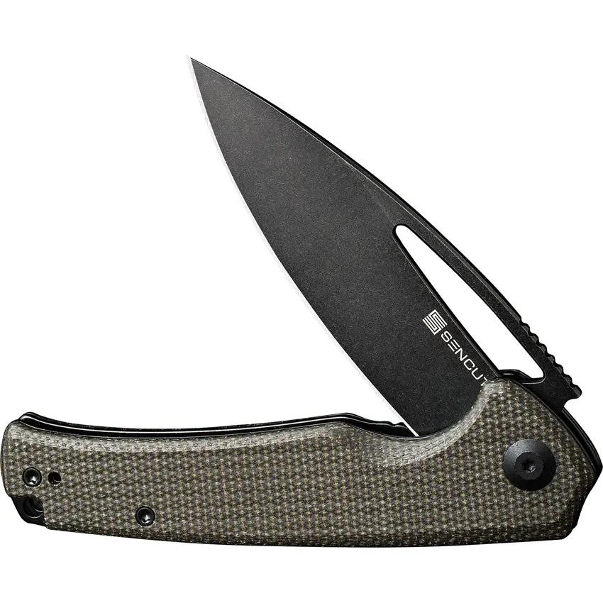 SENCUT Mims Linerlock Green Micarta 3.5 Inch 9Cr18MoV Blade Extended Tang Thumb Pull Pocket Clip by SENCUT