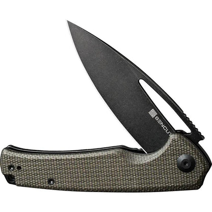 SENCUT Mims Linerlock Green Micarta 3.5 Inch 9Cr18MoV Blade Extended Tang Thumb Pull Pocket Clip by SENCUT