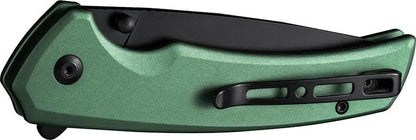 SENCUT Serene Button Lock Green S21022B-5 - D2 Tool Steel Blade Extended Tang Pocket Clip by SENCUT