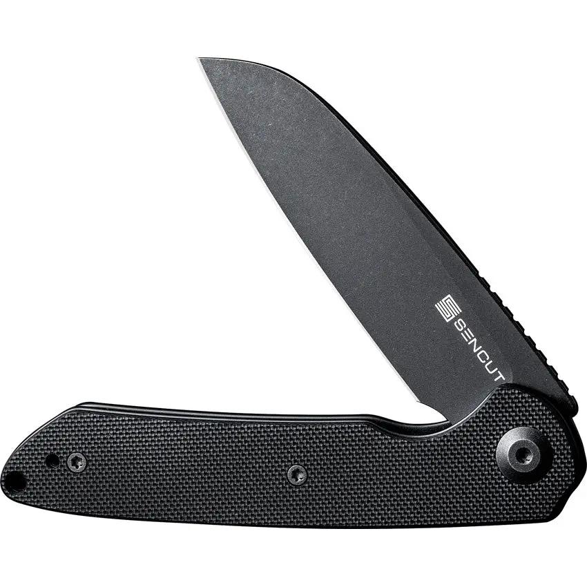 SENCUT Kyril Linerlock Black G10 Folding Knife 9Cr18MoV Sheepsfoot Blade Extended Tang Pocket Clip by SENCUT