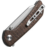 SENCUT Fritch Linerlock Micarta S22014-3 - Stonewash 9Cr18MoV Blade With Brown Micarta Handle And Extended Tang by SENCUT