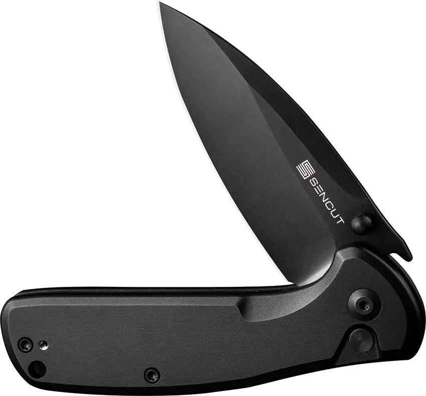 SENCUT ArcBlast Button Lock Knife - Black Stonewash 9Cr18MoV Blade Aluminum Handle by SENCUT