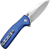 SENCUT ArcBlast Button Lock Blue S22043B-3 - 3in Satin Blade, Blue Aluminum Handle, 4in Closed by SENCUT