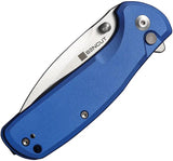 SENCUT ArcBlast Button Lock Blue S22043B-3 - 3in Satin Blade, Blue Aluminum Handle, 4in Closed by SENCUT