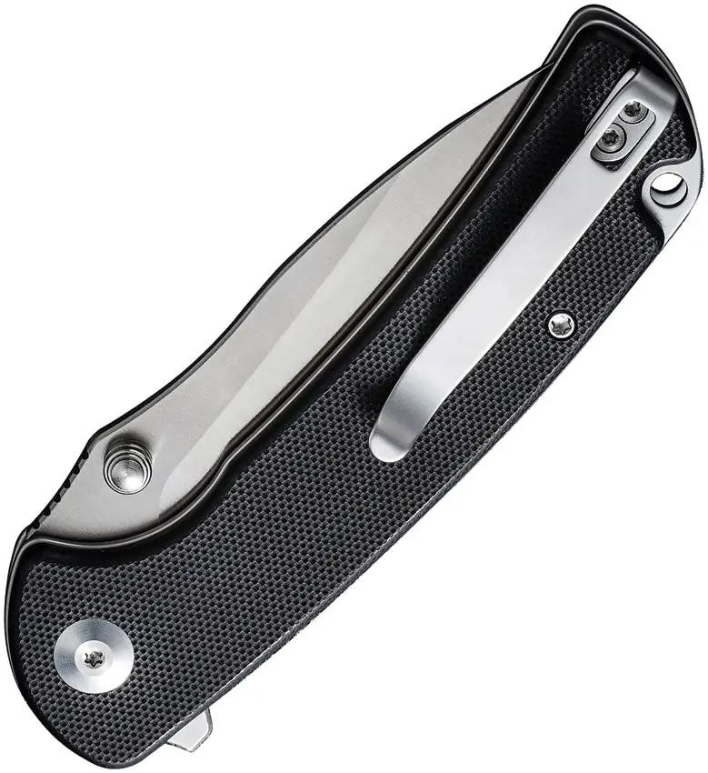 SENCUT Pulsewave Button Lock Black S230321 - Satin 9Cr18MoV Blade With Black G10 Handle And Pocket Clip by SENCUT