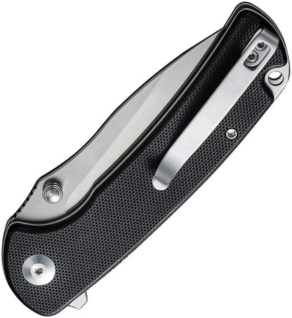 SENCUT Pulsewave Button Lock Black S230321 - Satin 9Cr18MoV Blade With Black G10 Handle And Pocket Clip by SENCUT