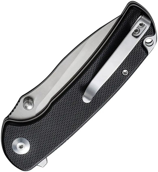 SENCUT Pulsewave Button Lock Black S230321 - Satin 9Cr18MoV Blade With Black G10 Handle And Pocket Clip by SENCUT