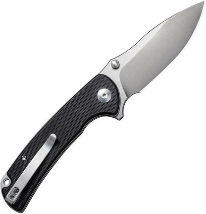 SENCUT Pulsewave Button Lock Black S230321 - Satin 9Cr18MoV Blade With Black G10 Handle And Pocket Clip by SENCUT