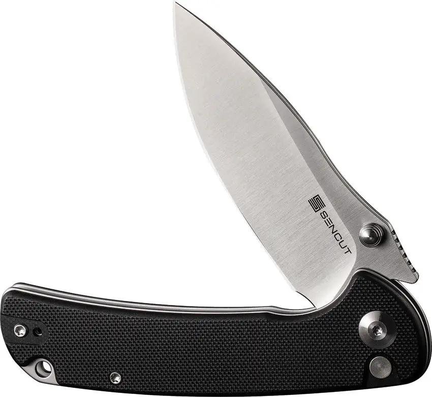 SENCUT Pulsewave Button Lock Black S230321 - Satin 9Cr18MoV Blade With Black G10 Handle And Pocket Clip by SENCUT