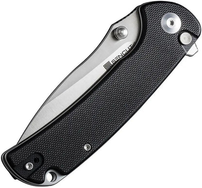 SENCUT Pulsewave Button Lock Black S230321 - Satin 9Cr18MoV Blade With Black G10 Handle And Pocket Clip by SENCUT