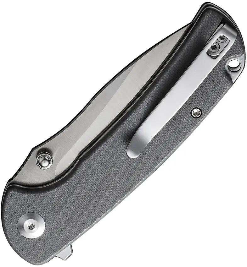 SENCUT Pulsewave Button Lock Gray S230322 - Satin 9Cr18MoV Blade With G10 Handle And Pocket Clip by SENCUT
