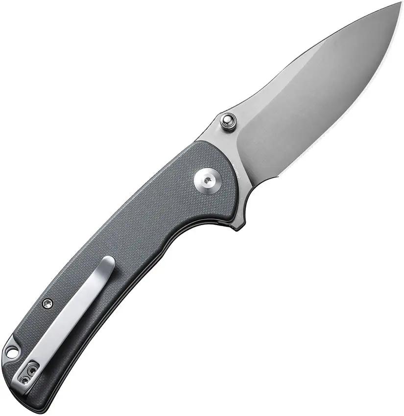 SENCUT Pulsewave Button Lock Gray S230322 - Satin 9Cr18MoV Blade With G10 Handle And Pocket Clip by SENCUT