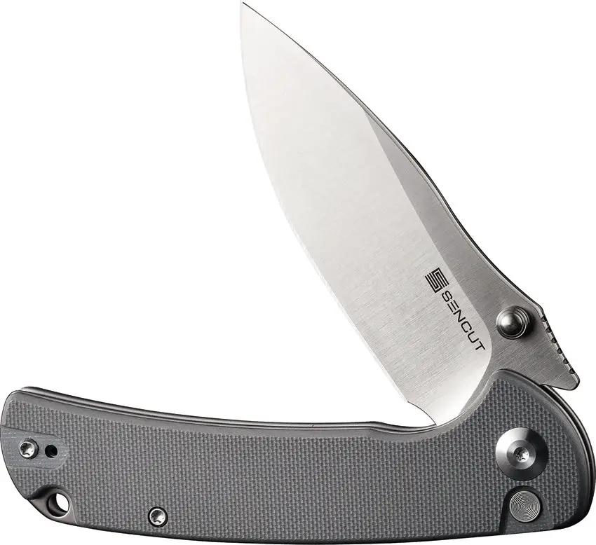 SENCUT Pulsewave Button Lock Gray S230322 - Satin 9Cr18MoV Blade With G10 Handle And Pocket Clip by SENCUT
