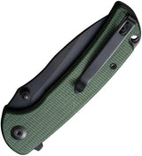 SENCUT Pulsewave Button Lock Folding Knife Green Canvas Micarta Handle - Smooth One Hand Deployment by SENCUT