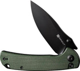 SENCUT Pulsewave Button Lock Folding Knife Green Canvas Micarta Handle - Smooth One Hand Deployment by SENCUT