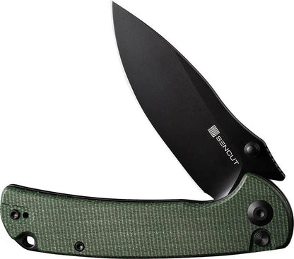 SENCUT Pulsewave Button Lock Folding Knife Green Canvas Micarta Handle - Smooth One Hand Deployment by SENCUT